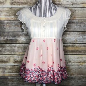 Juicy Couture Silk Cream and Floral Blouse